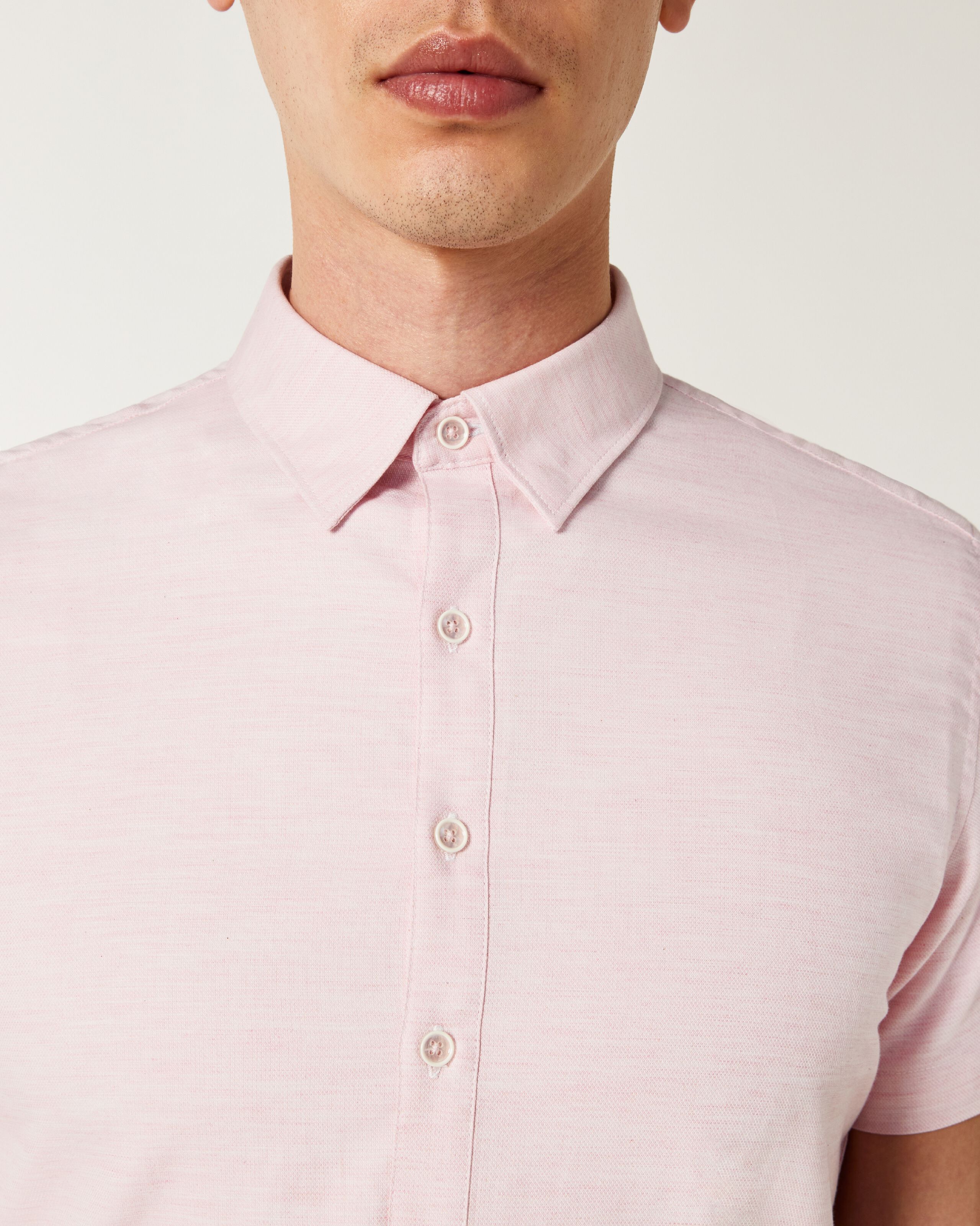 Short Sleeve Textured Shirt - Pink - Short Sleeve Textured Shirt